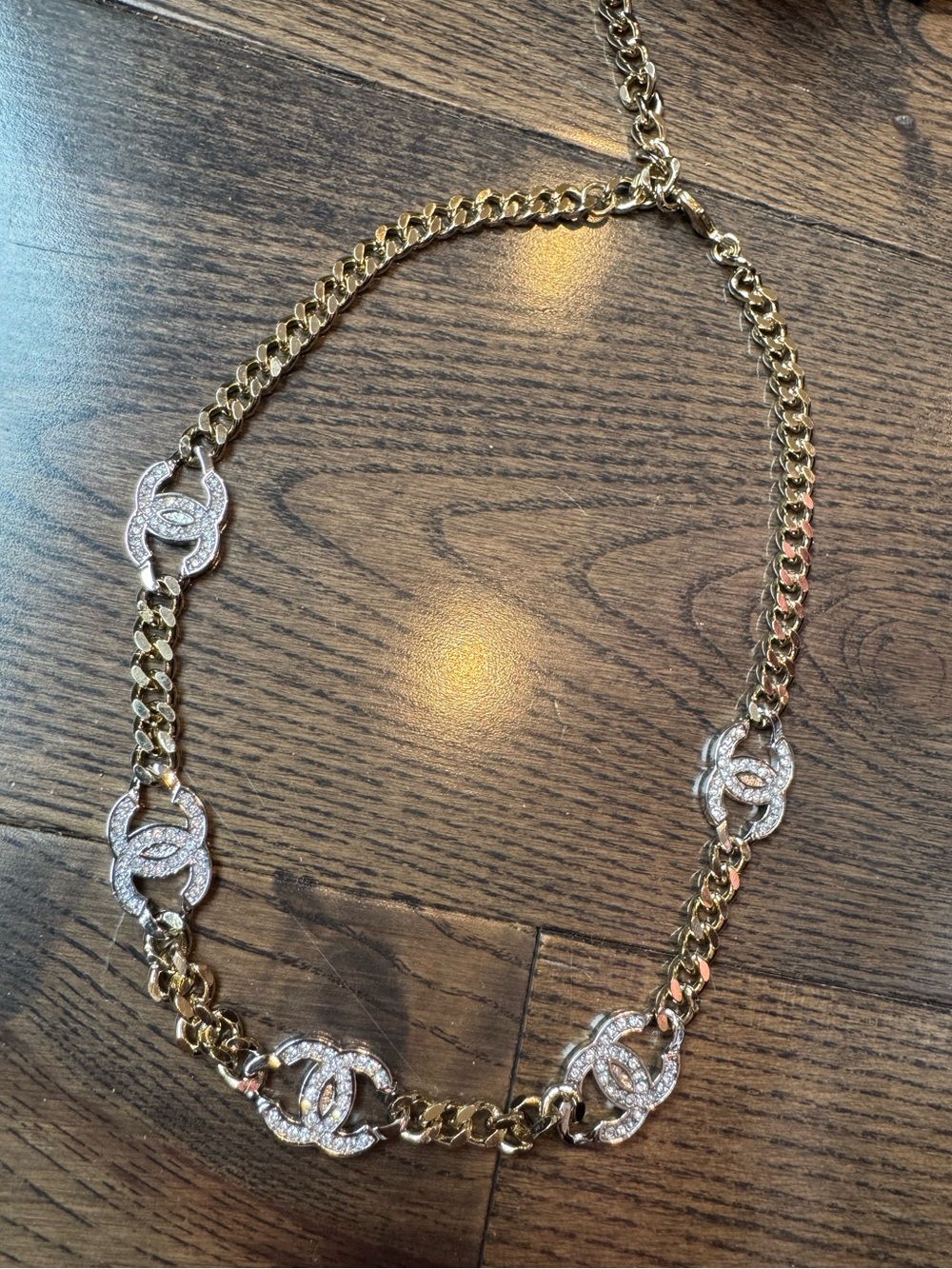 Vintage Gold Chain Necklace with Crystal Interlocking Accents